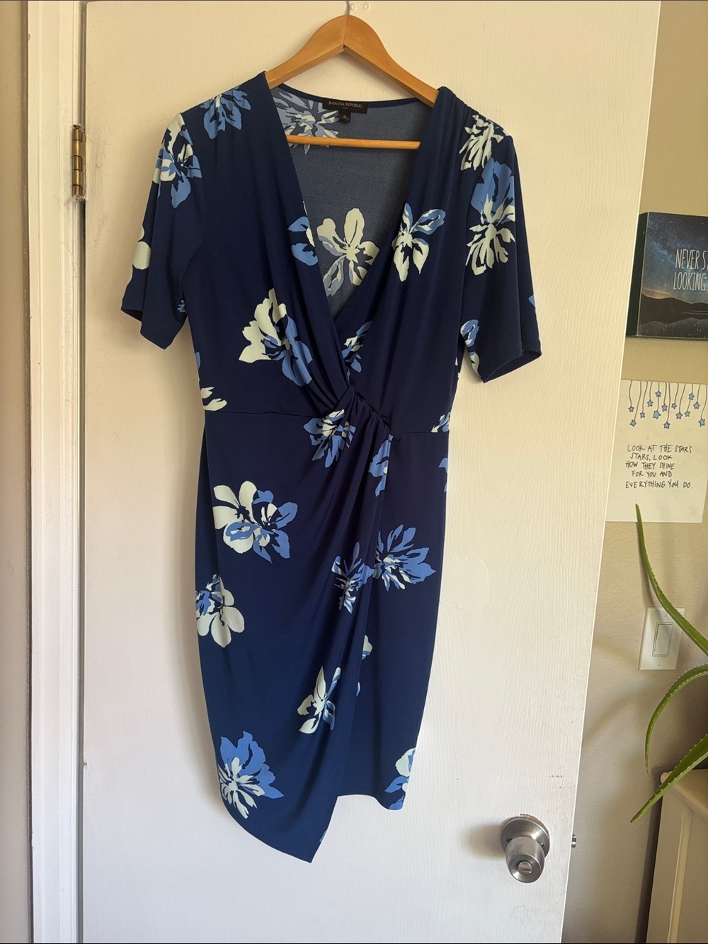 Banana Republic Navy Floral Midi Dress with Blue & Cream Blooms